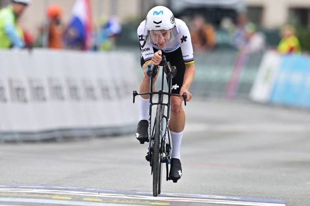 Switzerland s Marlen Reusser crosses the finish line to win the Women Elite Individual Time Trial race (22km) at the cycling UEC Road European Championships, in Ljubljana, Slovenia, on Wednesday 7 October 2026. The UEC Road European Championships are taking place from 02 to 07 October in Ljubljana, Slovenia. DAVIDxPINTENS  x189049001x