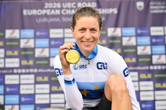 UEC 2026 Road European Championships Ljubljana 07 10 2026 SENCUR, SLOVENIA - OCTOBER 07 : gold medal Reusser Marlen (SUI) pictured during the podium ceremony of the Women Elite Individual Time Trial at the 2026 UEC Road European Championships. An UCI Continental Championships time trial cycling race with start and finish in Sencur on October 7, 2026 in Sencur, Slovenia, 07 10 2026 Sencur Slovenia  Copyright: xJanxDexMeuleneirx