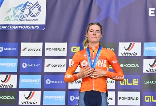 UEC 2026 Road European Championships Ljubljana 07 10 2026 SENCUR, SLOVENIA - OCTOBER 07 : silver medal Vollering Demi (NED) pictured during the podium ceremony of the Women Elite Individual Time Trial at the 2026 UEC Road European Championships. An UCI Continental Championships time trial cycling race with start and finish in Sencur on October 7, 2026 in Sencur, Slovenia, 07 10 2026 Sencur Slovenia  Copyright: xJanxDexMeuleneirx