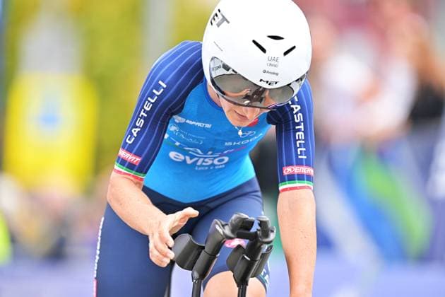 Italy s Elisa Longo Borghini crosses the finish line of the Women Elite Individual Time Trial race (22km) at the cycling UEC Road European Championships, in Ljubljana, Slovenia, on Wednesday 7 October 2026. The UEC Road European Championships are taking place from 02 to 07 October in Ljubljana, Slovenia. DAVIDxPINTENS  x189054538x