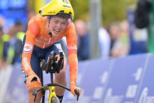 Netherlands Lieke Nooijen crosses the finish line of the Women Elite Individual Time Trial race (22km) at the cycling UEC Road European Championships, in Ljubljana, Slovenia, on Wednesday 7 October 2026. The UEC Road European Championships are taking place from 02 to 07 October in Ljubljana, Slovenia. DAVIDxPINTENS  x189054887x