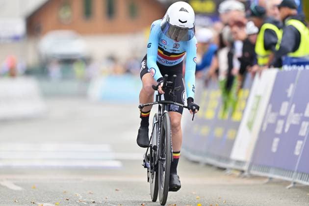 Belgium s Lotte Claes crosses the finish line of the Women Elite Individual Time Trial race (22km) at the cycling UEC Road European Championships, in Ljubljana, Slovenia, on Wednesday 7 October 2026. The UEC Road European Championships are taking place from 02 to 07 October in Ljubljana, Slovenia. DAVIDxPINTENS  x189055058x