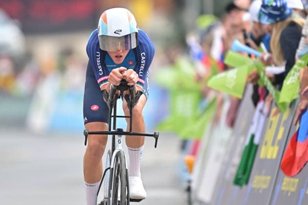 Italy s Marco Frigo crosses the finish line of the Men Elite Individual Time Trial race (22km) at the cycling UEC Road European Championships, in Ljubljana, Slovenia, on Wednesday 7 October 2026. The UEC Road European Championships are taking place from 02 to 07 October in Ljubljana, Slovenia. DAVIDxPINTENS  x189064745x