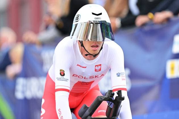 Poland s Filip Maciejuk crosses the finish line of the Men Elite Individual Time Trial race (22km) at the cycling UEC Road European Championships, in Ljubljana, Slovenia, on Wednesday 7 October 2026. The UEC Road European Championships are taking place from 02 to 07 October in Ljubljana, Slovenia. DAVIDxPINTENS  x189066166x