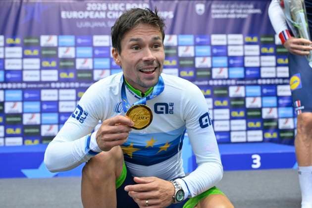 UEC 2026 Road European Championships Ljubljana 07 10 2026 SENCUR, SLOVENIA - OCTOBER 07 : gold medal Roglic Primoz (SLO) pictured during the podium ceremony of the Men Elite Individual Time Trial at the 2026 UEC Road European Championships. An UCI Continental Championships time trial cycling race with start and finish in Sencur on October 7, 2026 in Sencur, Slovenia, 07 10 2026 Sencur Slovenia  Copyright: xJanxDexMeuleneirx