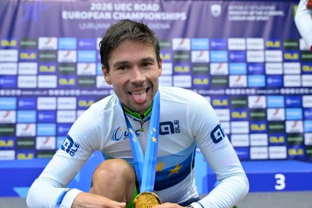 UEC 2026 Road European Championships Ljubljana 07 10 2026 SENCUR, SLOVENIA - OCTOBER 07 : gold medal Roglic Primoz (SLO) pictured during the podium ceremony of the Men Elite Individual Time Trial at the 2026 UEC Road European Championships. An UCI Continental Championships time trial cycling race with start and finish in Sencur on October 7, 2026 in Sencur, Slovenia, 07 10 2026 Sencur Slovenia  Copyright: xJanxDexMeuleneirx