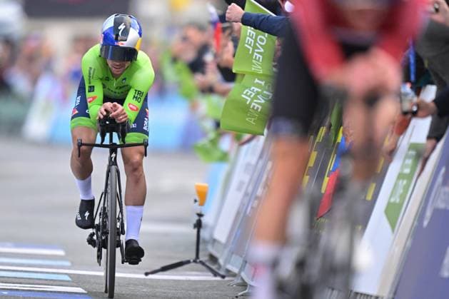 Slovenia s Primoz Roglic crosses the finish line to win the Men Elite Individual Time Trial race (22km) at the cycling UEC Road European Championships, in Ljubljana, Slovenia, on Wednesday 7 October 2026. The UEC Road European Championships are taking place from 02 to 07 October in Ljubljana, Slovenia. DAVIDxPINTENS  x189072242x