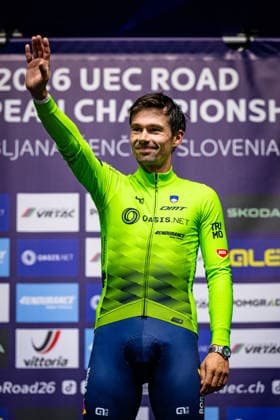 ROGLIÄa PrimoÅ¾ - ROGLIC Primoz: UEC Road cycling, Rad, Radsport, Strasse European Championships - Ljubljana 2026 ROGLIÄa PrimoÅ¾ - ROGLIC Primoz ( SLO ) Slovenia Winner - First Place - Award Ceremony Medal Ceremony Podium - Hochformat hoch vertikal Portrait - Event Veranstaltung: UEC Road Cycling European Championships 2026 Ljubljana - Category Kategorie: Cycling - Road Cycling European Championships - Individual Time Trail Elite Men - Location Ort: Europe Slovenia - Sencur - Å enÄur - Discipline: Individual Time Trail ( ITT ) - Distance: 22 km - Date Datum: 07.10.2026 Wednesday Day 5 -