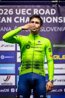 ROGLIÄa PrimoÅ¾ - ROGLIC Primoz: UEC Road cycling, Rad, Radsport, Strasse European Championships - Ljubljana 2026 ROGLIÄa PrimoÅ¾ - ROGLIC Primoz ( SLO ) Slovenia Winner - First Place - Award Ceremony Medal Ceremony Podium - Hochformat hoch vertikal Portrait - Event Veranstaltung: UEC Road Cycling European Championships 2026 Ljubljana - Category Kategorie: Cycling - Road Cycling European Championships - Individual Time Trail Elite Men - Location Ort: Europe Slovenia - Sencur - Å enÄur - Discipline: Individual Time Trail ( ITT ) - Distance: 22 km - Date Datum: 07.10.2026 Wednesday Day 5 -