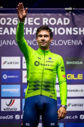 ROGLIÄa PrimoÅ¾ - ROGLIC Primoz: UEC Road cycling, Rad, Radsport, Strasse European Championships - Ljubljana 2026 ROGLIÄa PrimoÅ¾ - ROGLIC Primoz ( SLO ) Slovenia Winner - First Place - Award Ceremony Medal Ceremony Podium - Hochformat hoch vertikal Portrait - Event Veranstaltung: UEC Road Cycling European Championships 2026 Ljubljana - Category Kategorie: Cycling - Road Cycling European Championships - Individual Time Trail Elite Men - Location Ort: Europe Slovenia - Sencur - Å enÄur - Discipline: Individual Time Trail ( ITT ) - Distance: 22 km - Date Datum: 07.10.2026 Wednesday Day 5 -
