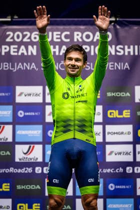 ROGLIÄa PrimoÅ¾ - ROGLIC Primoz: UEC Road cycling, Rad, Radsport, Strasse European Championships - Ljubljana 2026 ROGLIÄa PrimoÅ¾ - ROGLIC Primoz ( SLO ) Slovenia Winner - First Place - Award Ceremony Medal Ceremony Podium - Hochformat hoch vertikal Portrait - Event Veranstaltung: UEC Road Cycling European Championships 2026 Ljubljana - Category Kategorie: Cycling - Road Cycling European Championships - Individual Time Trail Elite Men - Location Ort: Europe Slovenia - Sencur - Å enÄur - Discipline: Individual Time Trail ( ITT ) - Distance: 22 km - Date Datum: 07.10.2026 Wednesday Day 5 -