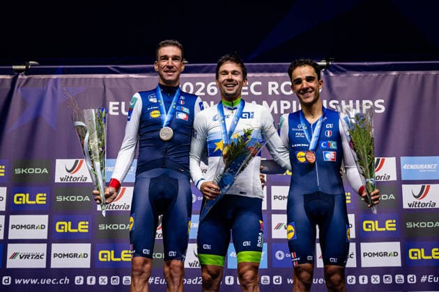 ARMIRAIL Bruno, ROGLIÄa PrimoÅ¾ - ROGLIC Primoz, DECOMBLE Maxime: UEC Road cycling, Rad, Radsport, Strasse European Championships - Ljubljana 2026 ARMIRAIL Bruno ( FRA ) - France - Second Place - ROGLIÄa PrimoÅ¾ - ROGLIC Primoz ( SLO ) Slovenia Winner - First Place DECOMBLE Maxime ( FRA ) - France - Third Place - Award Ceremony Medal Ceremony Podium - Querformat - quer - horizontal - Landscape - Event Veranstaltung: UEC Road Cycling European Championships 2026 Ljubljana - Category Kategorie: Cycling - Road Cycling European Championships - Individual Time Trail Elite Men - Location Ort: Europe Slovenia - Sencur - Å enÄur - Discipline: Individual Time Trail ( ITT ) - Distance: 22 km - Date Datum: 07.10.2026 Wednesday Day 5 -