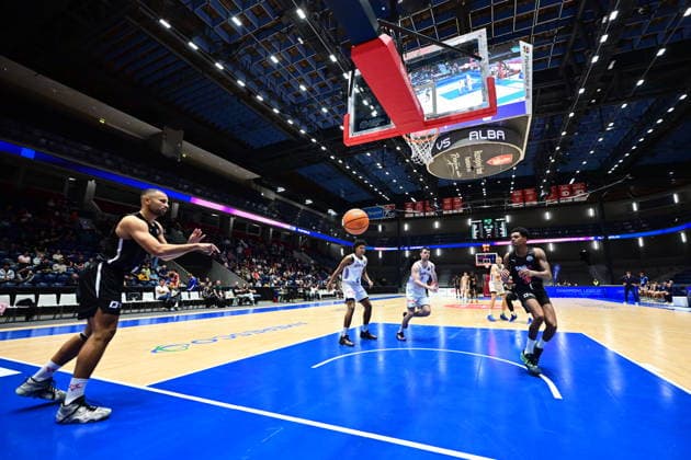 Men s basketball Champions League, group G, 1st round, match Slavia Praha NBK and Alba Berlin in Pardubice, Czech Republic, October 7, 2026. From left Patrick Samoura, Ronaldo Segu, both of Slavia. (CTKxPhoto JosefxVostarek) CTKPhotoP2026100707909  CTKPhotoP2026100707909