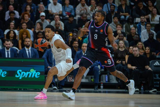 EuroLeague 2026, Paris Basketball vs LDLC ASVEL Villeurbanne, Basketball TREMONT WATERS OF ASVEL and Tyson Etienne of Paris Basket during the EuroLeague 2026 match between Paris Basketball and LDLC ASVEL Villeurbanne at Adidas Arena on October 07, 2026 in Paris, France. Paris Adidas Arena France