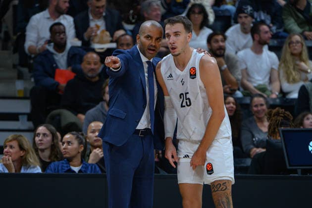 EuroLeague 2026, Paris Basketball vs LDLC ASVEL Villeurbanne, Basketball HUGO BESSON of ASVEL talks with ASVEL Head Coach TONY PARKER during the EuroLeague 2026 match between Paris Basketball and LDLC ASVEL Villeurbanne at Adidas Arena on October 07, 2026 in Paris, France. Paris Adidas Arena France