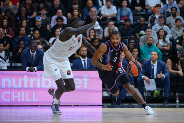 EuroLeague 2026, Paris Basketball vs LDLC ASVEL Villeurbanne, Basketball BOTH GACH of ASVEL and Tyson Etienne of Paris Basket during the EuroLeague 2026 match between Paris Basketball and LDLC ASVEL Villeurbanne at Adidas Arena on October 07, 2026 in Paris, France. Paris Adidas Arena France