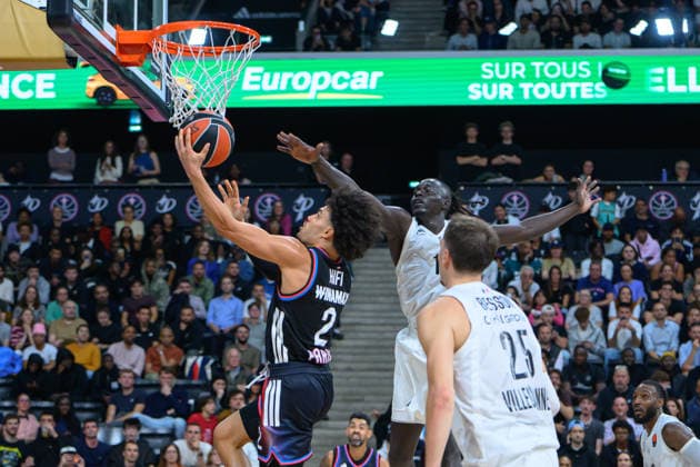 EuroLeague 2026, Paris Basketball vs LDLC ASVEL Villeurbanne, Basketball Nadir Hifi of Paris Basket and BOTH GACH of ASVEL during the EuroLeague 2026 match between Paris Basketball and LDLC ASVEL Villeurbanne at Adidas Arena on October 07, 2026 in Paris, France. Paris Adidas Arena France