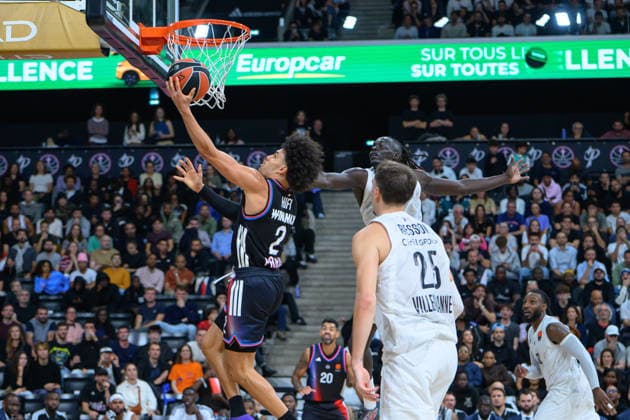 EuroLeague 2026, Paris Basketball vs LDLC ASVEL Villeurbanne, Basketball Nadir Hifi of Paris Basket and BOTH GACH of ASVEL during the EuroLeague 2026 match between Paris Basketball and LDLC ASVEL Villeurbanne at Adidas Arena on October 07, 2026 in Paris, France. Paris Adidas Arena France