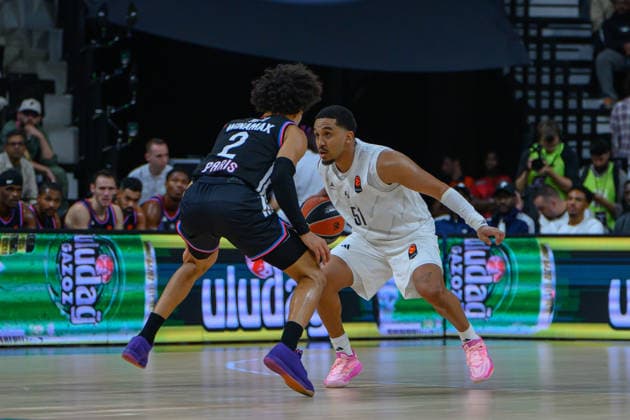 EuroLeague 2026, Paris Basketball vs LDLC ASVEL Villeurbanne, Basketball Nadir Hifi of Paris Basket and TREMONT WATERS OF ASVEL during the EuroLeague 2026 match between Paris Basketball and LDLC ASVEL Villeurbanne at Adidas Arena on October 07, 2026 in Paris, France. Paris Adidas Arena France