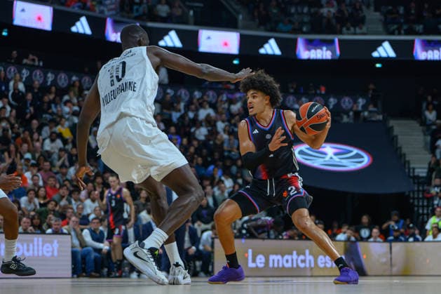 EuroLeague 2026, Paris Basketball vs LDLC ASVEL Villeurbanne, Basketball BODIAN MASSA of ASVEL and Nadir Hifi of Paris Basket during the EuroLeague 2026 match between Paris Basketball and LDLC ASVEL Villeurbanne at Adidas Arena on October 07, 2026 in Paris, France. Paris Adidas Arena France