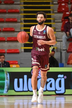 IPA89413370 - Alexander Schumacher of Lietkabelis Panevezys handles the ball during the BKT EuroCup Round 2 match between BC Roma and Lietkabelis at the Palazzetto dello on the 7th, 2026, in Rome, Italy.  Copyright: xRobertoxBettacchi IPAxSportx xx IPA89413370