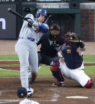 Baseball: Division Series between Dodgers and Braves Los Angeles Dodgers designated hitter Shohei Ohtani strikes out swinging in the fourth inning of Game 4 of the National League Division Series against the Atlanta Braves at Truist Park in Atlanta on Oct. 7, 2026.  A14AA0005630413P