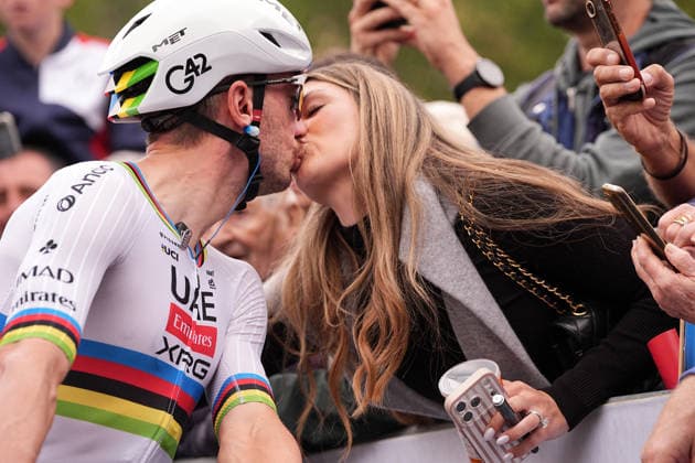 USA s Brandon McNulty of UAE Team Emirates XRG with wife during the 110th edition of the Gran Piemonte 2026 a 185 km one day race from Asti to Bra on October 08, 2026, Italy.  Copyright: xMarcoxAlpozzi LaPressex