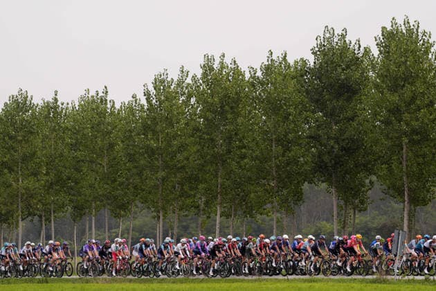 The pack rides during the 110th edition of the Gran Piemonte 2026 a 185 km one day race from Asti to Bra on October 08, 2026, Italy.  Copyright: xFabioxFerrari LaPressex