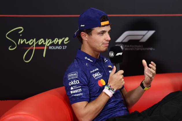 F1 Singapore Grand Prix 2026 Previews Lando Norris of McLaren during the press conference, PK, Pressekonferenz ahead of the Formula 1 Singapore Grand Prix at Marina Bay Street Circuit in Singapore on October 8, 2026. Singapore Singapore  Copyright: xJakubxPorzyckix originalFilename:porzycki-f1singap261008_npLNy.jpg