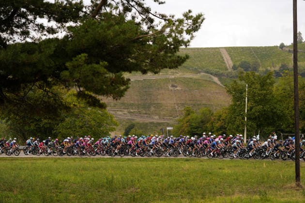 The pack rides during the 110th edition of the Gran Piemonte 2026 a 185 km one day race from Asti to Bra on October 08, 2026, Italy.  Copyright: xFabioxFerrari LaPressex