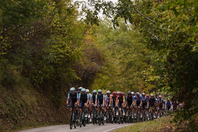 The pack rides during the 110th edition of the Gran Piemonte 2026 a 185 km one day race from Asti to Bra on October 08, 2026, Italy.  Copyright: xFabioxFerrari LaPressex
