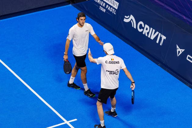 DÜSSELDORF, GERMANY - 8 OCTOBER 2026: Image shows the celebration of Nacho Moragues MoltÃ² (ESP) and Clement Geens (BEL) during CUPRA Germany Premier Padel P2 2026 Day 5: Round of 16 at CASTELLO Düsseldorf on 8 10 2026 in Düsseldorf, Germany. Germany Copyright: xFröhlichxPascalx
