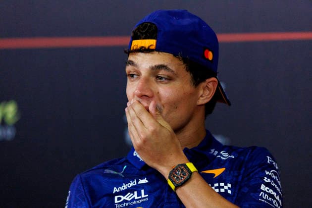 RECORD DATE NOT STATED 8th October 2026; Marina Bay, Singapore; Formula 1, Singapore Grand Prix, Arrival Day; Lando Norris (1) of Great Britain and McLaren Mastercard F1 Team during the press conference, PK, Pressekonferenz at the Singapore Grand Prix StephenxBlackberry