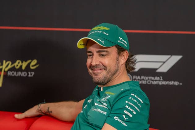 RECORD DATE NOT STATED 8th October 2026; Marina Bay, Singapore; Formula 1, Singapore Grand Prix, Arrival Day; Fernando Alonso (14) of Spain and Aston Martin Aramco Formula One Team at the drivers press conference, PK, Pressekonferenz DavidxAsh