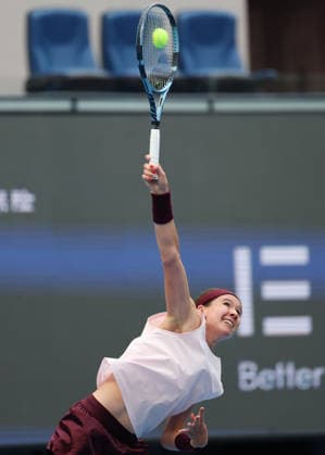 (261008) -- BEIJING, Oct. 8, 2026 -- Nikola Bartunkova of the Czech Republic serves during the women s singles quarterfinal match between Karolina Muchova of the Czech Republic and Nikola Bartunkova of the Czech Republic at 2026 China Open tennis tournament in Beijing, China, Oct. 8, 2026. ) (SP)CHINA-BEIJING-TENNIS-CHINA OPEN-WOMEN S SINGLES (CN) ZhangxChenlin 