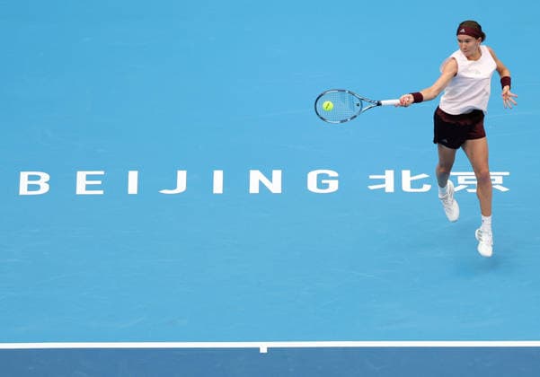 (261008) -- BEIJING, Oct. 8, 2026 -- Nikola Bartunkova of the Czech Republic hits a return during the women s singles quarterfinal match between Karolina Muchova of the Czech Republic and Nikola Bartunkova of the Czech Republic at 2026 China Open tennis tournament in Beijing, China, Oct. 8, 2026. ) (SP)CHINA-BEIJING-TENNIS-CHINA OPEN-WOMEN S SINGLES (CN) ZhangxChenlin 