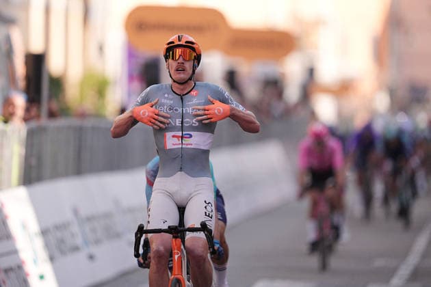 France s Dorian Godon of Netcompany INEOS winner of the race on the finish line during the 110th edition of the Gran Piemonte 2026 a 185 km one day race from Asti to Bra on October 08, 2026, Italy.  Copyright: xMarcoxAlpozzi LaPressex