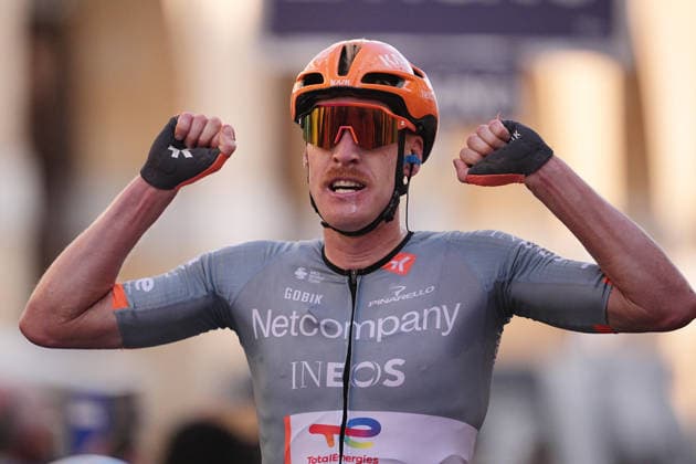 France s Dorian Godon of Netcompany INEOS winner of the race on the finish line during the 110th edition of the Gran Piemonte 2026 a 185 km one day race from Asti to Bra on October 08, 2026, Italy.  Copyright: xMarcoxAlpozzi LaPressex