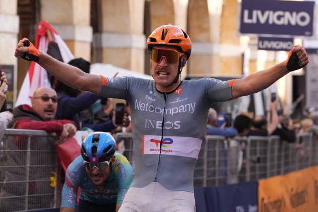 France s Dorian Godon of Netcompany INEOS stage winner during the 110th edition of the Gran Piemonte 2026 a 185 km one day race from Asti to Bra on October 08, 2026, Italy.  Copyright: xLaPresse FabioxFerrarix