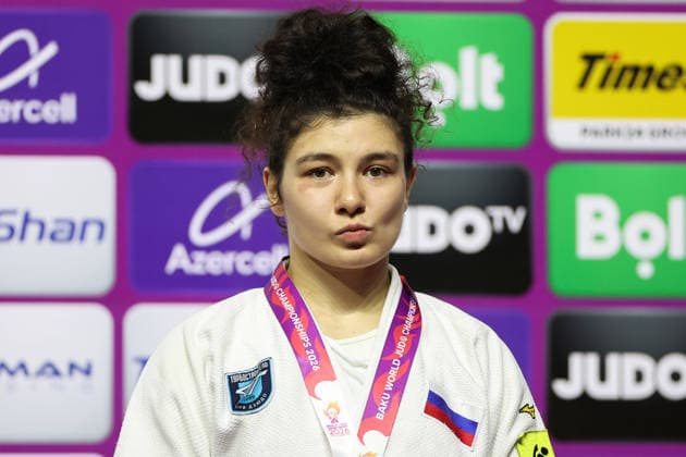AZERBAIJAN, BAKU - OCTOBER 8, 2026: 3rd placed Madina Taimazova of Russia pose during an award ceremony for the women s -70 kg category during the 2026 World Judo Championships at the National Gymnastics Arena 2026 World Judo Championships In Baku  - ZUMAt113 20261008_zaa_t113_521 Copyright: xMikhailxSinitsynx