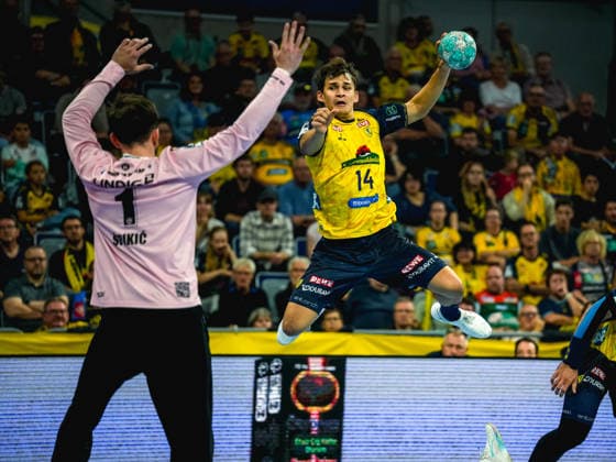 08.10.2026, xwppx, Handball Opel HBL, Rhein-Neckar Loewen - ThSV Eisenach v.l. Matija Spikic (ThSV Eisenach), Gino Steenaerts (Rhein-Neckar Löwen)