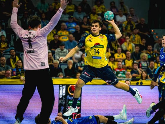 08.10.2026, xwppx, Handball Opel HBL, Rhein-Neckar Loewen - ThSV Eisenach v.l. Matija Spikic (ThSV Eisenach), Gino Steenaerts (Rhein-Neckar Löwen)