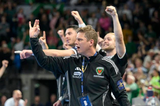 im Bild v.l.: Nicolej Krickau Tor, Treffer, Jubel, Torjubel, Freude, Begeisterung, feiert, GER, Berlin, Handball, Füchse Berlin vs FC Porto, EHF Champions League, 3. Spieltag der Gruppe A , in der Max Schmeling Halle, Am Falkplatz 1, 08.10.2026, Copyright: HMBxMedia UwexKoch