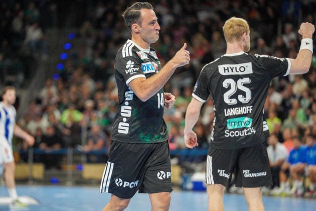 Im Bild: Aitor Arino (Fuechse Berlin, 14), Freude, Jubel 08.10.2026, Fuechse Berlin - FC Porto, EHF Handball Champions League, Saison 2026 27, Max-Schmeling-Halle Copyright: HMBxMedia xPascalxSpanehl