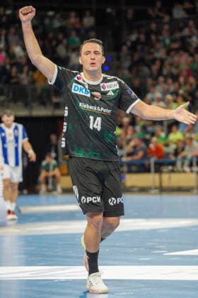 Im Bild: Aitor Arino (Fuechse Berlin, 14), , Tor, Treffer, Jubel, Torjubel, Freude, Begeisterung, feiert, jubelt 08.10.2026, Fuechse Berlin - FC Porto, EHF Handball Champions League, Saison 2026 27, Max-Schmeling-Halle Copyright: HMBxMedia xPascalxSpanehl