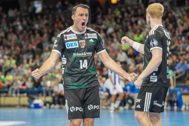 Im Bild: Aitor Arino (Fuechse Berlin, 14), Jubel, Freude 08.10.2026, Fuechse Berlin - FC Porto, EHF Handball Champions League, Saison 2026 27, Max-Schmeling-Halle Copyright: HMBxMedia xPascalxSpanehl