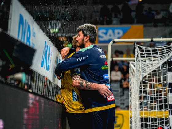 08.10.2026, xwppx, Handball Opel HBL, Rhein-Neckar Loewen - ThSV Eisenach v.l. Edwin Aspenbäck (Rhein-Neckar Löwen), Jacob Agent Lassen (Rhein-Neckar Löwen)