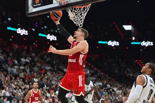 Andreas OBST (FCB) punktet,Aktion. Basketball Euro League,Saison 2026 2027, FC Bayern Muenchen - Virtus Bologna am 08.10.2026 , S A P G A R D EN
