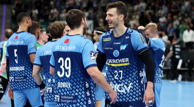 2026.10.08 Deutschland, Stuttgart Handball TVB Stuttgart vs. HSG Wetzlar, vorn v.l. Malte Donker, Philipp Meyer (TVB)