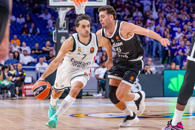 ESP: Euroleague Real Madrid v Partizan Belgrade Facundo Campazzo of Real Madrid and Alesandro Pajola of PArtizan during the Euroleague match between Real Madrid and Partizan Mozzart Bet Belgrade played at Movistar Arena Stadium on October 8 2026 in Madrid Spain Madrid Spain Basketball Copyright: xAlbaxPachecox xAgenciaxLOFx
